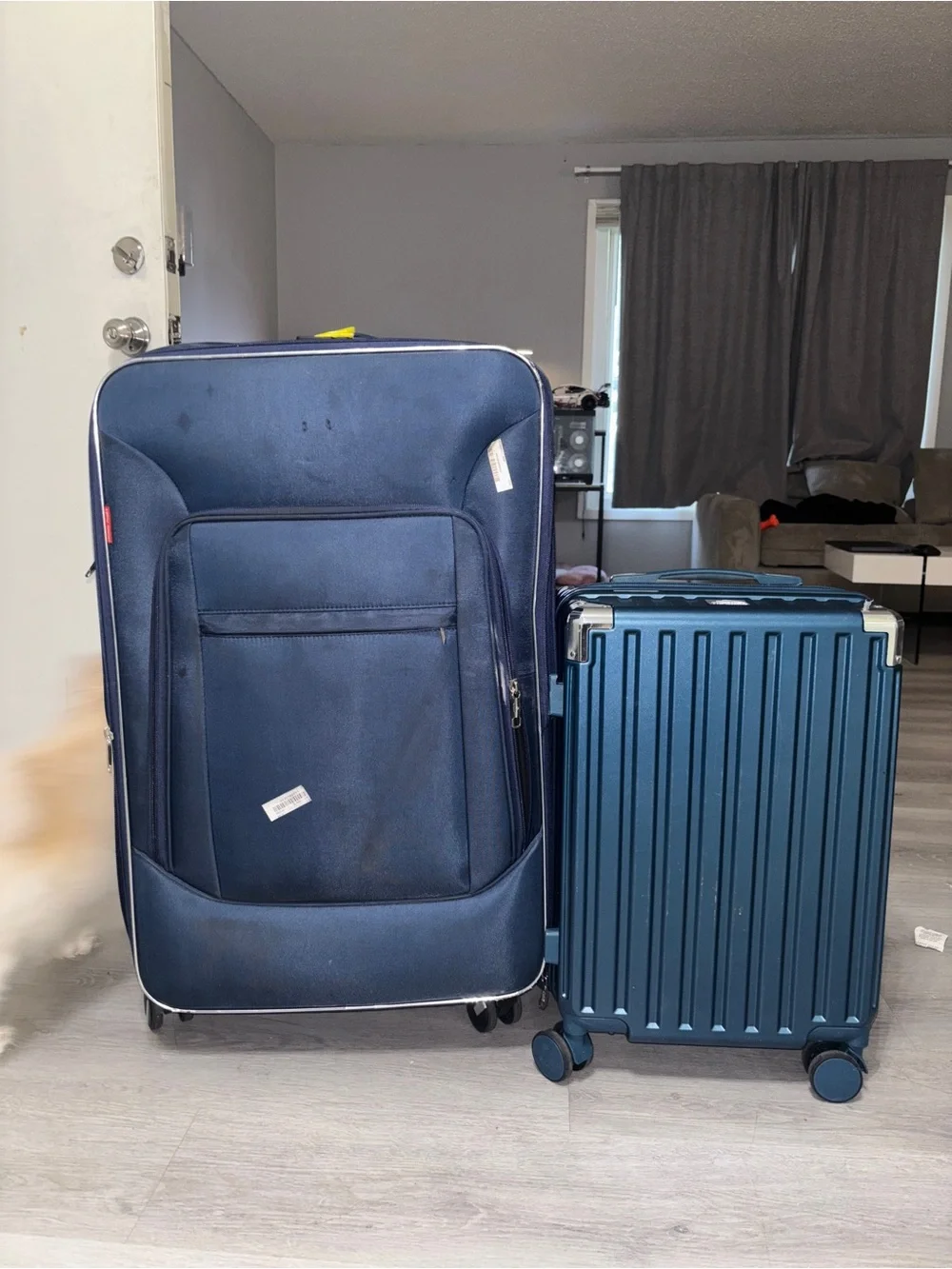 Navy Blue Soft-Side carry on and Hard-Shell Luggage checking - Travel Set